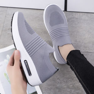 Women Korean Fashion Air Cushion Slip On Rubber Shoes Comfortable Mesh Breathable Thick Sole Casual Walking Shoes For Lady