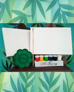Paket Cat Akrilik 6 Warna Lengkap Kuas Palet - Isi 2 Kanvas Putih 20x30 cm