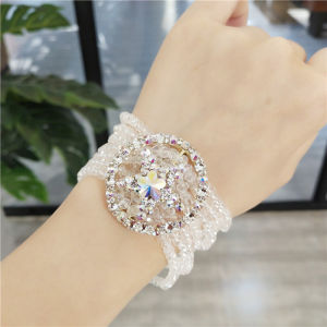 Dual-Purpose Hollow Diamond and Crystal Hair Bracelet for Women with Wide Hair Ring Fashionable Japanese and South Korean Style