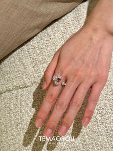 Elegant Open Ring with Shiny Pink Purple Flower Design Fashionable Minimalist Style Diamond Ring Flexible Finger Accessory