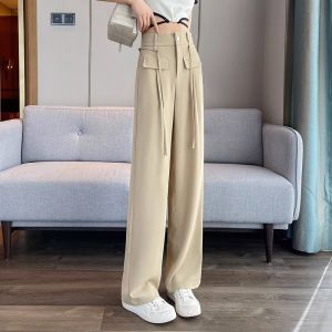 Elegant Fashion High Waist Flowing Slim Fit Ice Silk Wide Leg Pants