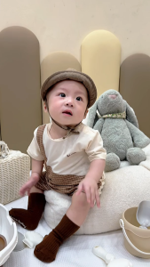 Bodysuit cộc tay bé trai phối kẻ UNBEE chất modal mềm mịn thoáng mát - áo liền quần cho bé