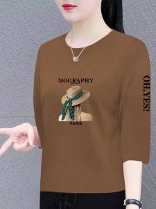 เสื้อยืด Pure ผ้าฝ้าย ผู้หญิง ฤดูร้อน ใหม่เกาหลี หลวม พรางหุ่น แขนสามส่วน คอกลม ลำลอง อินเทรนด์ เสื้อท่อนบน ชุดทํางาน