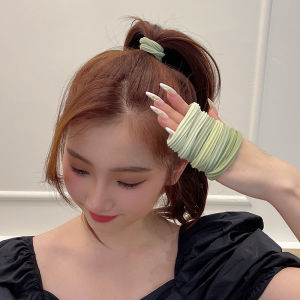 Dây Buộc Tóc Xanh Lá Cây Xám Đàn Hồi Cao Bền Cho Phụ Nữ Mùa Hè Cao Mới 2025 Dây Buộc Tóc Bằng Vải Phong Cách Hàn Quốc Mới