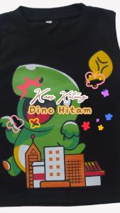 Kaos Kutung / Singlet Anak Bahan Katun untuk Anak Usia 1-6 Tahun Motif Dino Warna Hitam