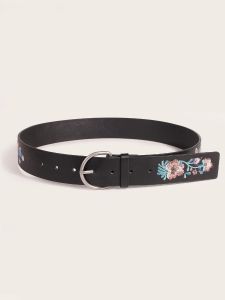 Elegant Embroidered Belt Womens Decorative Blue And Pink Floral PU Leather Waist Belt Trendy National Style Fashion Accessory