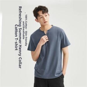 Giordano | Retro Summer Cotton Solid Color Henley Neck Short Sleeve T-shirt
