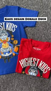 Highest Kids - Kaos Anak Cowok Cewek Gambar Donal Duck Warna Biru dan Merah Bahan Cotton Combed 30s Ukuran S M L XL Usia 3th 4th 5th 6th 7th 8th 9th 10th HKTS59