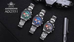 ADDIESDIVE 37mm Mens Luxury Watch 100m Water Resistance K1 Bubble Mirror Glass C3 Luminous Mens Stainless Steel Quartz Watch