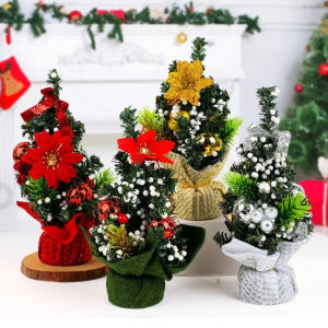 3Pcs Artificial Christmas Tree Mini Multi-Colored Flowers Bouquet Red Linen Ornaments New Year Party Home Christmas Decorations