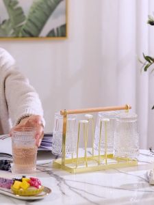 ที่คว่ำแก้ว 6 ใบ(ด้ามจับไม้) ใช้ได้ทุกขนาด ไม่เป็นสนิม ที่คว่ำแก้วเหล็กเคลือบสี ชั้นวางแก้ว ชั้นคว่ำแก้ว ที่คว่ำแก้วเหล็ก พร้อมถาดรอง