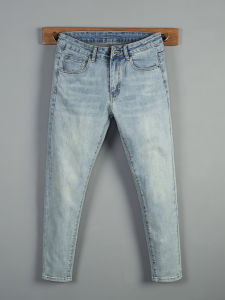 Light Blue Mens Jeans Elastic Slim Fit Casual Versatile Long Pants Spring Autumn New Arrival Five Cherry Studio mid Low Waist