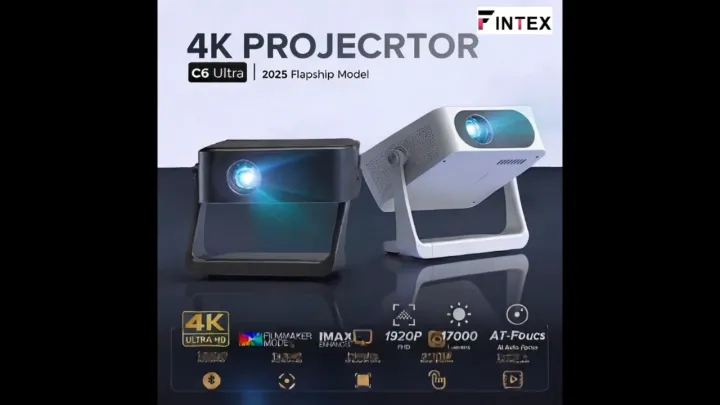 FINTEX Projector 18000Lumen 4K Auto Focus360° rotation Full HD Wifi Bluetooth HDMI Home Cinema 800ANSI Free Angle Adjustment