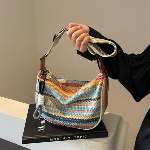 Rainbow Woven Womens Bag 2026 New Fashion Small Slanting Dumpling Bag Large Capacity Single Shoulder Commuter Bag