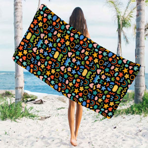 colorful doodle black Beach Towels Ultra Lightweight Quick Drying Super Absorbent Summer Essential Fast-Drying Towel for Beach
