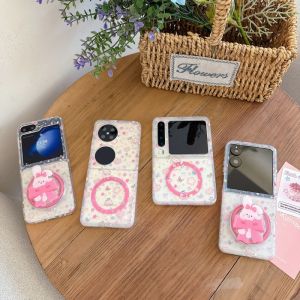 Cute Cartoon Star Cat Flip Cover for Samsung ZFlip7 Huawei PuraX Xiaomi MixFlip2 Anti-Fall Protection for Womens Phones