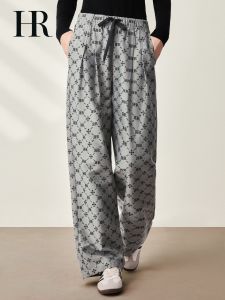 HR | High Waist Wide Leg Pants Womens HR Vintage Brand Logo Embroidery Straight Casual Trousers Autumn New Style Streetwear