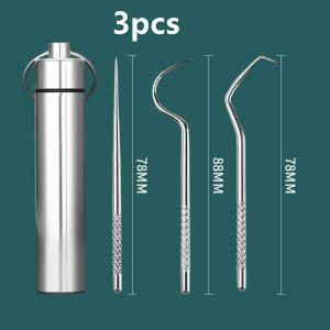 Stainless Steel Tooth Picking Tool Reusable Floss Toothpick Set Flossing Tartar Removal Tool Portable Teeth Oral Cleaning Tools