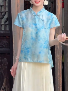 QINGNAER | Elegant Chinese Summer Short Sleeve Blouse Large Size