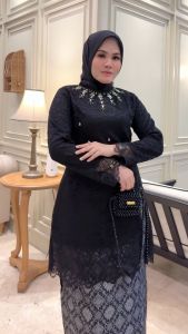 Baju Kebaya Premium Saghai Burkat Full Payet dengan Rok Lilit Songket - Warna Layu Hitam/Abu-abu/Orange/Cahaya Hitam