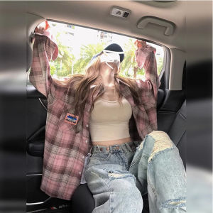 Áo Sơ Mi Nữ Tay Dài Màu Hồng Kẻ Caro Đa Năng Phong Cách Retro Thiết Kế Mới Mùa Hè Thu Áo Khoác Ngoài Chất Liệu Cotton Thoải Mái Thoáng Khí