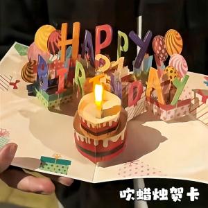 3D Birthday Card with Light And Blow up Feature Gift for Girlfriend Festive Celebration Greeting Card Cartoon Style Foldable