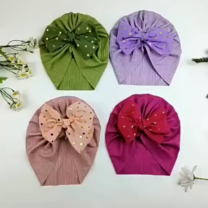 Cute Big Bow Baby Turban Cotton Soft and Elastic Childrens Indian Hat Photography Prop