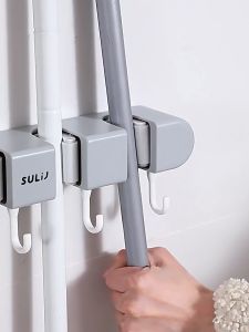 Wall Mount Mop Holder - Multi-Purpose Storage Rack for Broom Umbrella & Cleaning Tools | Space-Saving Bathroom Organizer with Anti-Fall Design