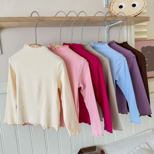 Girls Long Sleeve Thermal T-Shirt Childrens Warm Velvet Outerwear Autumn Winter Half High Collar Top Wooden Edge Sweet Style