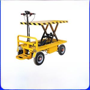Electric Scissor Lift Mini Platform Hand Truck Material Handling Cart Pneumatic Tire Steel Deck Height Adjustable Transport