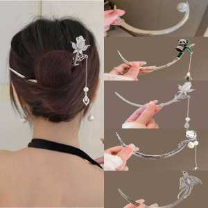 Elegant Curved Moon Hairpin Womens New Chinese Style Small Audience Design Tulip Bun Hairpin Personality Hair Clip