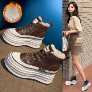 Womens Fleece Lined Thick Winter Snow Boots Outdoor Cold Proof Cotton Shoes 8cm Thick Bottom Heel Increase Winter Boots