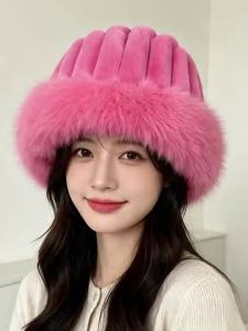 1Pcs Winter Warm Fisherman Cap Soft Thicken Ear Protection Solid Color Bucket Hat for Skiing Camping Trip