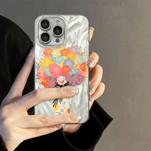 Creative Cute Flower Girl Phone Case for  15Promax New Style 14 with Lens Film 13 Cartoon Lovely 12 Plated Feather Mesh Anti-Fall