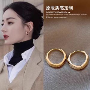 Gold Plated Pure Silver Hoops Earrings Unique Design Womens Fashion Jewelry Lightweight Luxury Earring Postings
