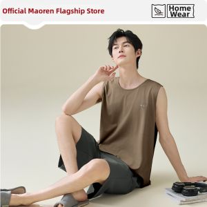 MiiOW | Cotton Mens Sleeveless Vest Simple Style Sleepwear Set