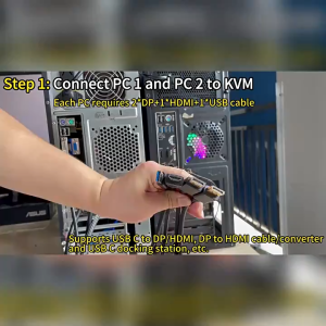 4K144Hz KVM Switch 2 Monitors 2 Computers 8K60HzHDMI +Displayport Dual Monitor with 4 USB 3.0 Port for Keyboard Mouse Printer