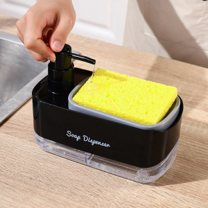 Hand and Dish Soap Dispenser Set Detergent Dispenser Sponge Holder 2-in-1 Countertop Soap Pump Dispenser for Kitchen Sink