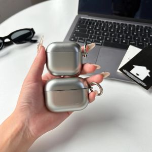 เคสหูฟังแบบเรียบง่ายเคลือบเงาและด้านสีเงินพร้อมห่วงโลหะสำหรับ AirPods 1 2 3 4 Pro2 Pro3