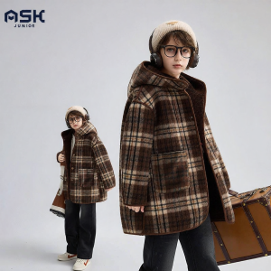Ask Junior | Winter New Warm Boys Hooded Plaid Contrast Jacket