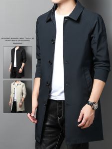 ROMON | Lormen Mens Mid-Length Casual Coat Stylish Turn-down Collar Mens Fashion Outerwear Spring Autumn Winter Handsome Coat