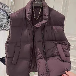 Womens down Cotton Vest Autumn Winter New Style Large Size Double Zipper Sleeveless Stand Collar Shoulder Pad College Style Jacket