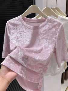 Áo Thun Nữ Tay Ngắn Cổ Tròn Mỏng Mùa Thu Ôm Vừa Vặn Cổ Tròn Tay Dài Thường Ngày Chất Liệu Polyester Màu Trơn Phong Cách Hàn Quốc