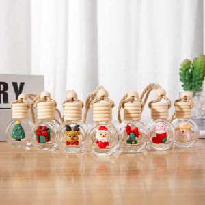 3PCS Cute Cartoon Santa Claus Snowman Car Rearview Mirror Transparent Aromatherapy Bottle Pendant Automotive Interior Center Console Christmas Fragrance Bottle Gift Hanging Decoration