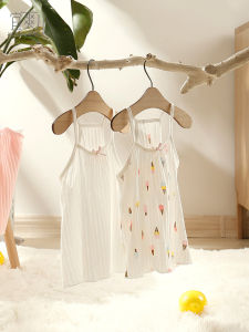 Summer Floral Embroidery Baby Girls Sleep Dress Thin Strap Vest Dress Cotton Material One-Piece Dress Comfortable Soft Fabric