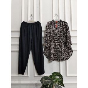 SETELAN CELANA WANITA MOTIF ABSTRAK RAYON