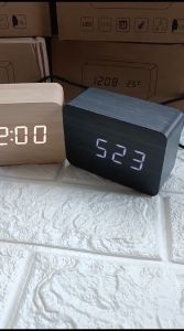 JD-07 Hitam Jam Meja Motif Kayu Digital Led Weker / Desain Size Mini Motif Wood Alarm LED Clock Waker Suhu temperature date Tanggal Jam Kerja