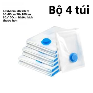 4 Túi Hút Chân Không Dày Dặn Trong Suốt Túi Đựng Chăn Mền Quần Áo Gia Dụng Có Thể Đóng Kín Lại Gấp Gọn Được