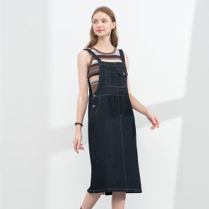 150 Little Sized Man Retro Slit Denim Suspender Skirt Womens Summer Age-Reducing High Waist Straight-leg Dress Xs High
