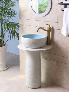 Small Size Integrated Column Basin Outdoor Balcony Washstand Ceramic Material No Faucet Hole Chinese Style Home Bathroom Furniture